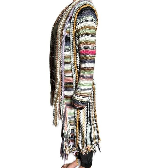 T Party Cardigan Duster Women’s Multi Color Knit Fringe Coat of Many Colors S - Picture 4 of 9